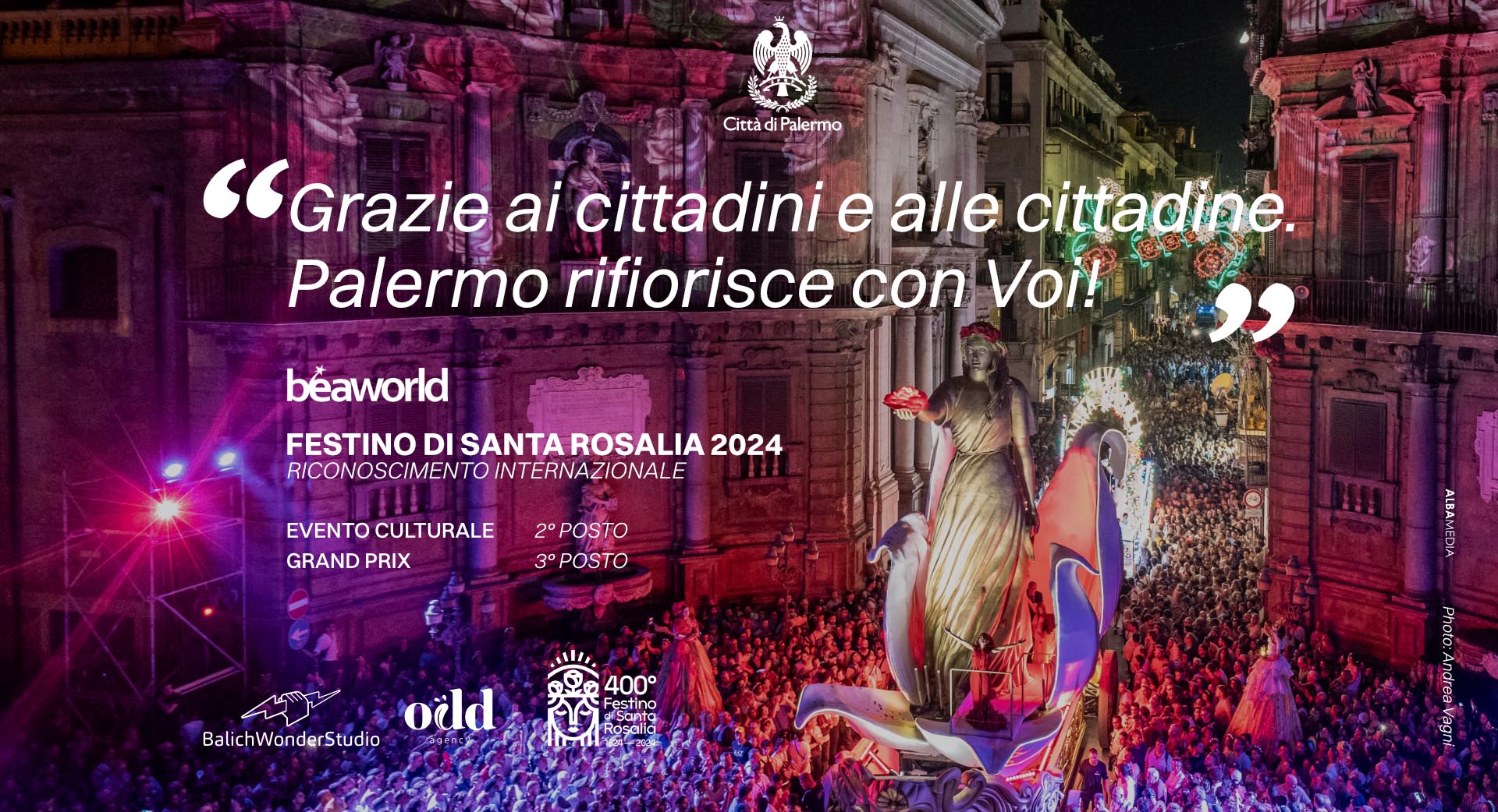 Il Quattrocentesimo Festino di Santa Rosalia sul podio mondiale dei grandi eventi del 2024. 